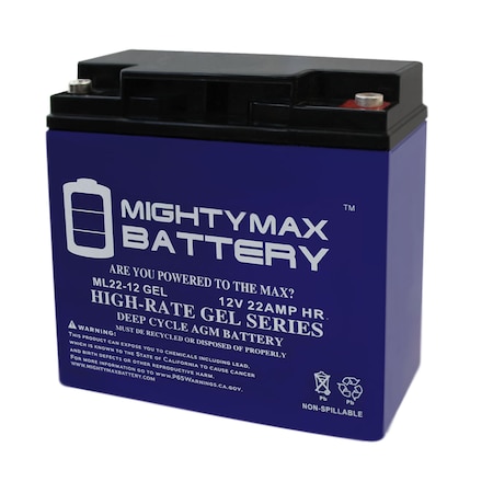 Mighty Max Battery Sealed Lead Acid Battery, 12 V, 22 AH, Internal Thread Terminal, GEL Chemistry ML22-12GEL470